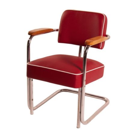 Bauhaus Fauteuil met Rode Skai en Witte Bies ca. 1930&#8217;s