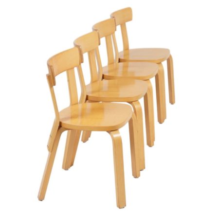 set Eetkamerstoelen Model 69 van Alvar Aalto voor Artek, 1933-1935