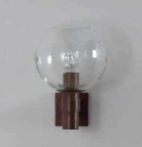 Paar Koperen Wandlampen met Glazen Bol in de Stijl van de Amsterdamse School, ca. 1960
