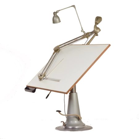 Industriële Nike Tekentafel, Laag Model Met Jenny Tekenliniaal en Lamp - Zweden, 1950s
