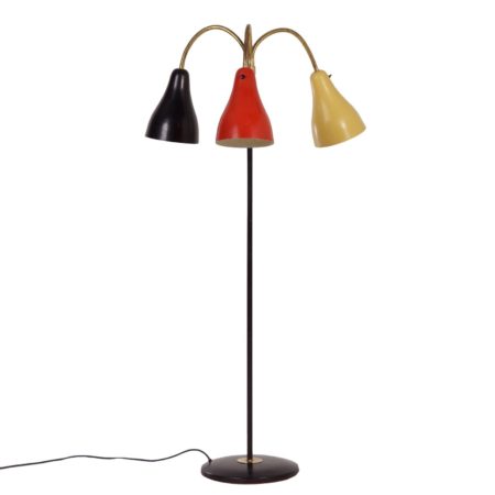 Jaren '50 Hagoort Vloerlamp van De Bijenkorf Den Haag in de Rietveld Kleuren Zwart, Rood en Geel