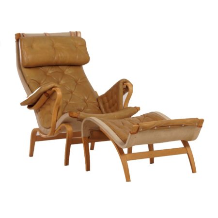Leren Pernilla Fauteuil met Ottoman van Bruno Mathsson voor Dux - 1970s
