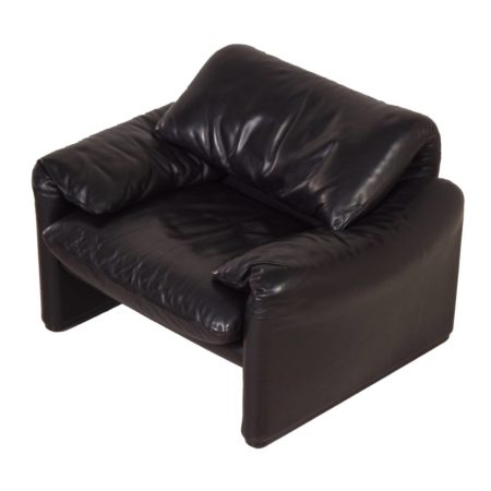 Maralunga Fauteuil van Vico Magistretti voor Cassina, 1970s - Zwart Leder