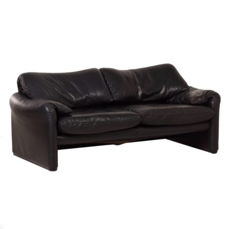 Maralunga 2-Zitsbank van Vico Magistretti voor Cassina, 1970s - Zwart Leer