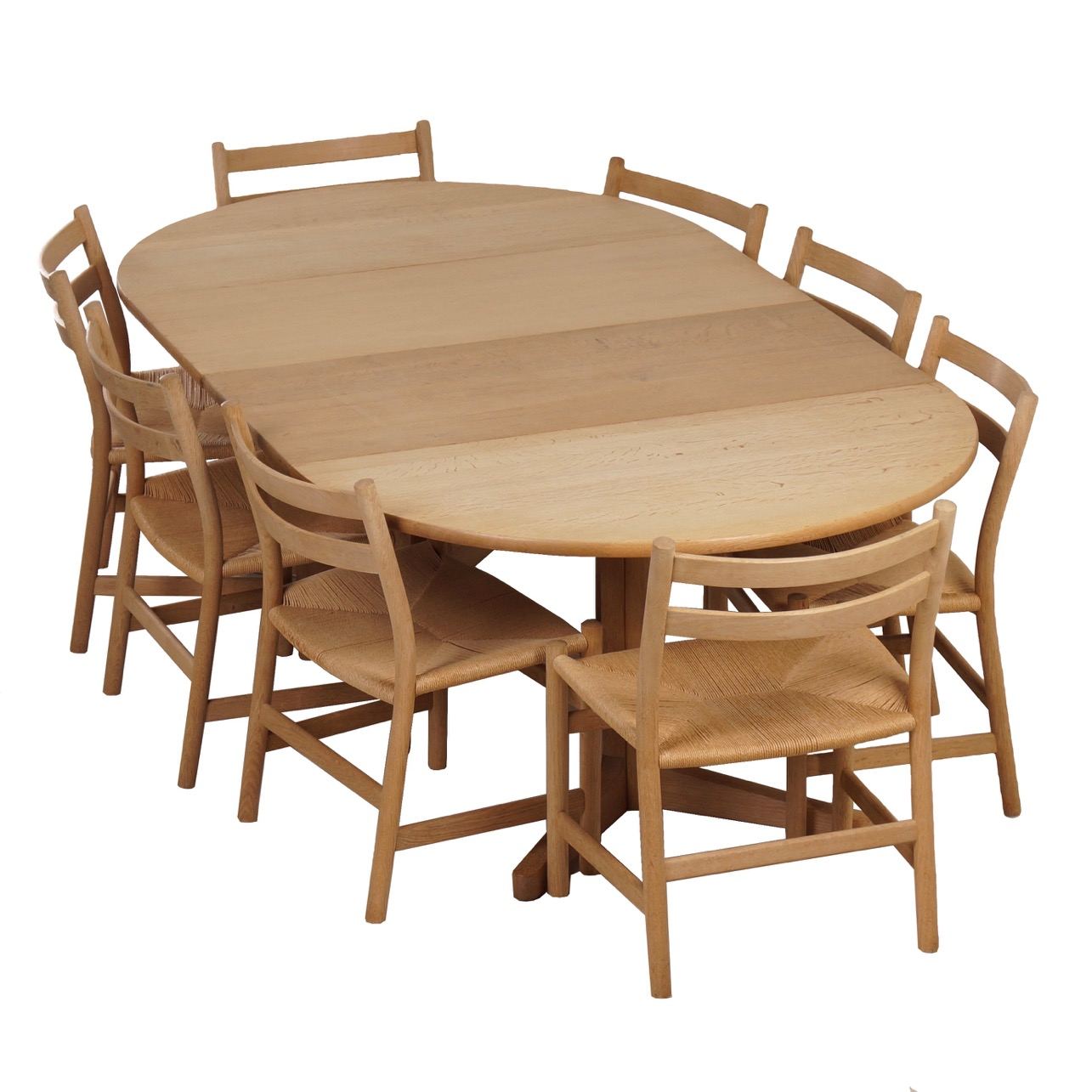 aardolie Helder op Gelijkenis CH47 eetkamerstoelen Hans Wegner met Eettafel Niels Otto Møller, 1965.