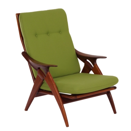 Teakhouten Fauteuil 'De Knoop' van De Ster, 1960s - Opnieuw bekleed met Groene Stof