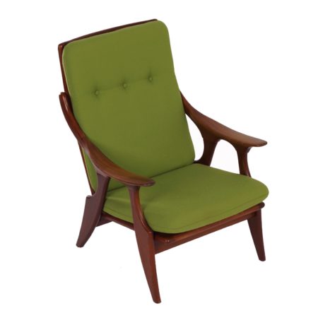 Teakhouten Fauteuil van De Ster, 1960s – Opnieuw bekleed met Groene Stof