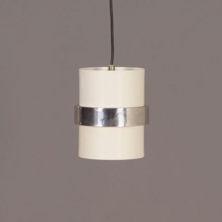 Witte Cilinder Hanglamp met Gepolijst Sierband van Philips, 1970s