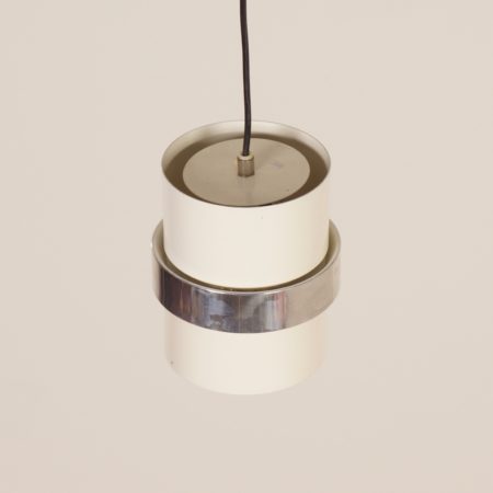 Witte Cilinder Hanglamp met Gepolijst Sierband van Philips, 1970s