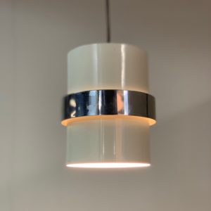 Witte Cilinder Hanglamp met Gepolijst Sierband van Philips, 1970s