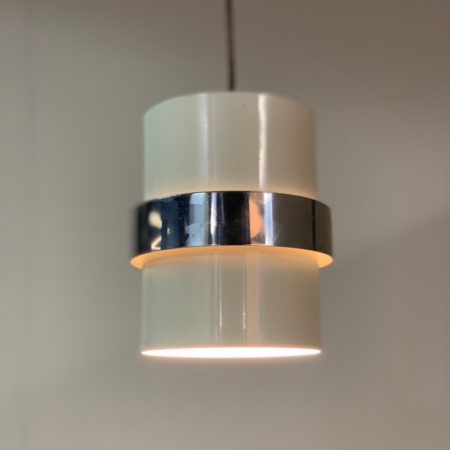 Witte Cilinder Hanglamp met Gepolijst Sierband van Philips, 1970s