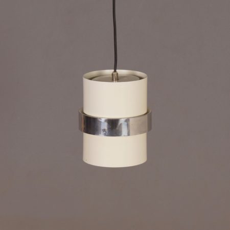 Witte Cilinder Hanglamp met Gepolijst Sierband van Philips, 1970s