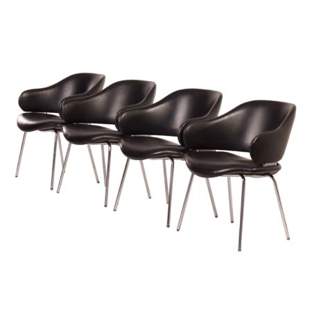 Zwart Leren Artifort Fauteuils van Geoffrey Harcourt, 1960s – Set van 4