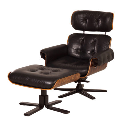 Zwarte Draaifauteuil met Voetenbankje van Martin Stoll voor Giroflex, ’70s