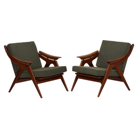 Set Teakhouten Fauteuils met Groene Bekleding van Topform, 1960s