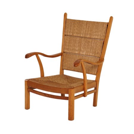 Eikenhouten Biezen Fauteuil met Armleuningen, 1930s