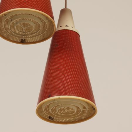 Rode Perfolux Hanglamp van N. Hiemstra voor Hiemstra Evolux, 1950s