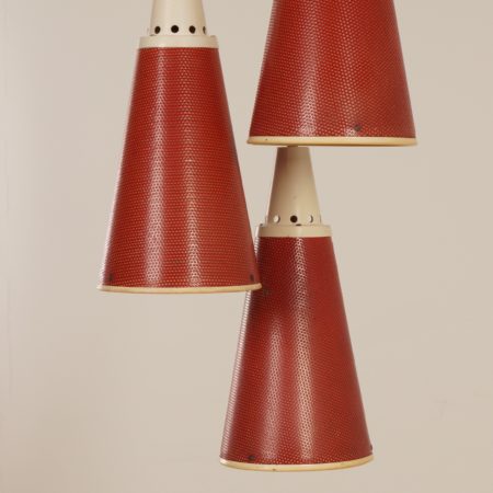 Rode Perfolux Hanglamp van N. Hiemstra voor Hiemstra Evolux, 1950s