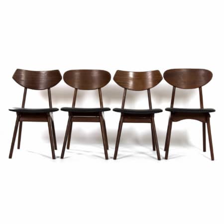 Teakhouten Eetkamerstoelen van Louis van Teeffelen voor Awa, 1960s - Nieuw Zwart Leder