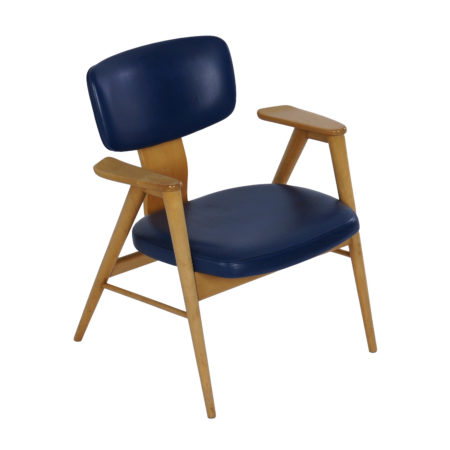 FB 14 Fauteuil van Cees Braakman voor Pastoe, 1960s – Berkenhout en Blauw Leder