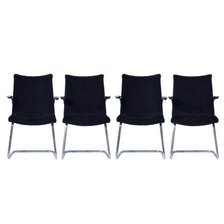 Buisstoelen 3014 van Toon De Wit voor De Wit, 1950s - Set van Vier in Nieuwe Zwarte Rib