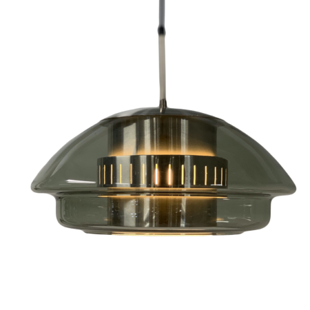 Glazen Hanglamp van Dijkstra Lampen , 1970s – Aluminium Binnenwerk