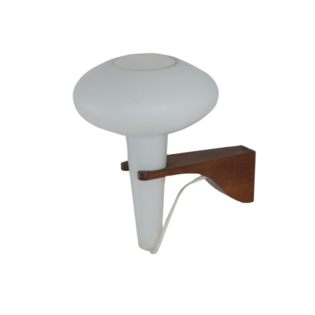 Wandlamp Mushroom in Teakhout en Wit Glas van Artimeta, 1960s