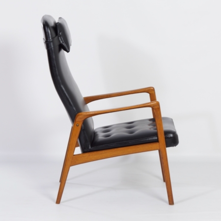 Deense Fauteuil in Teak en Zwarte Skai, 1960s &#8211; Mid Century