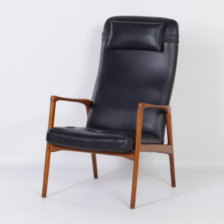 Deense Fauteuil in Teak en Zwarte Skai, 1960s &#8211; Mid Century