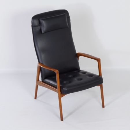 Deense Fauteuil in Teak en Zwarte Skai, 1960s &#8211; Mid Century