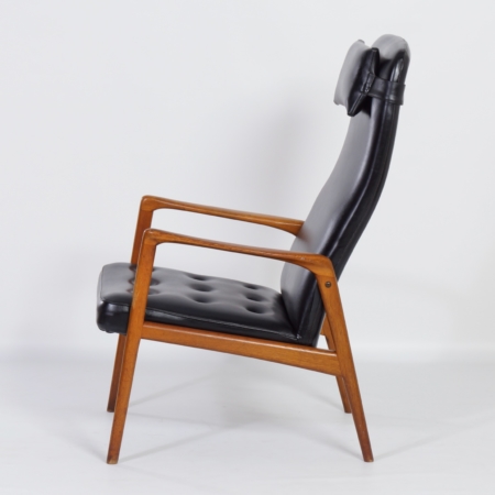 Deense Fauteuil in Teak en Zwarte Skai, 1960s &#8211; Mid Century