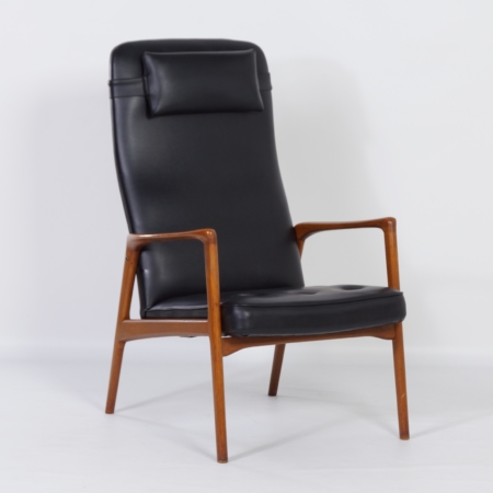 Deense Fauteuil in Teak en Zwarte Skai, 1960s &#8211; Mid Century