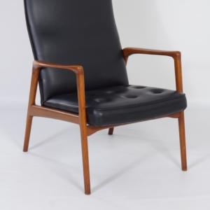 Deense Fauteuil in Teak en Zwarte Skai, 1960s &#8211; Mid Century