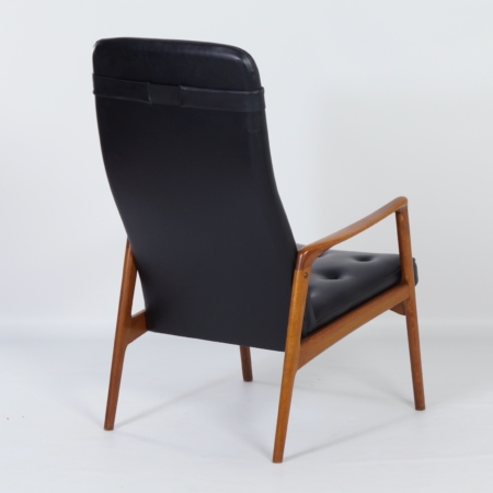 Deense Fauteuil in Teak en Zwarte Skai, 1960s &#8211; Mid Century