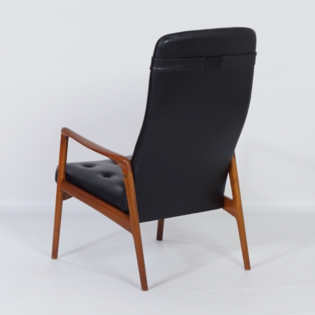 Deense Fauteuil in Teak en Zwarte Skai, 1960s &#8211; Mid Century