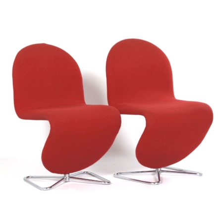 System 123 Stoelen van Verner Panton voor Fritz Hansen, 1970s – Set van 2 in Rode Stof