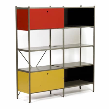 Model 663 Kast van Wim Rietveld voor Gispen 1950s, rood, geel en zwart