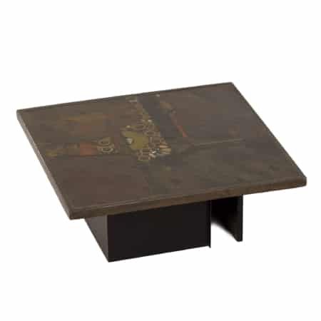 Bruine Salontafel met Mozaïek van Paul Kingma, 1970s - Vierkant 88 cm