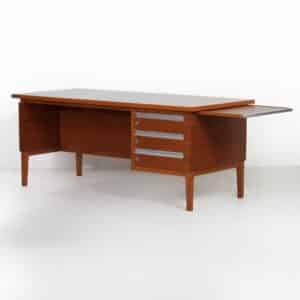 Vintage Mahoniehouten Directiebureau – 1970s design, 180&#215;80 cm, Uitschuifbaar Blad