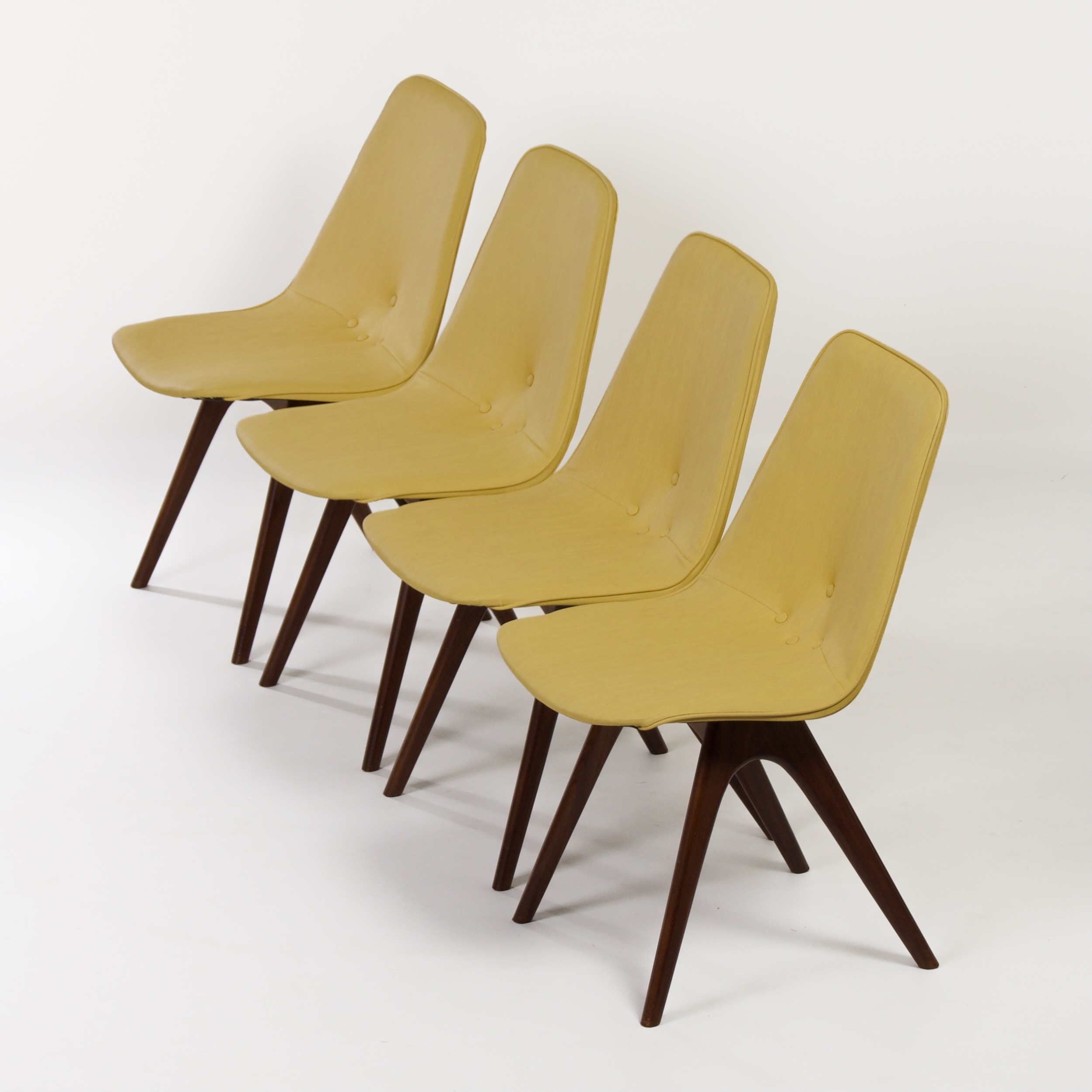 Teakhouten Eetkamerstoelen met Gele Skai van Van Os uit de jaren 50 – Set van 4