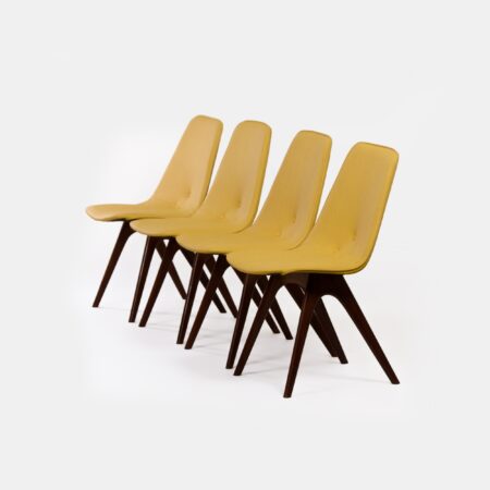 Teakhouten Eetkamerstoelen met Gele Skai van Van Os uit de jaren 50 - Set van 4