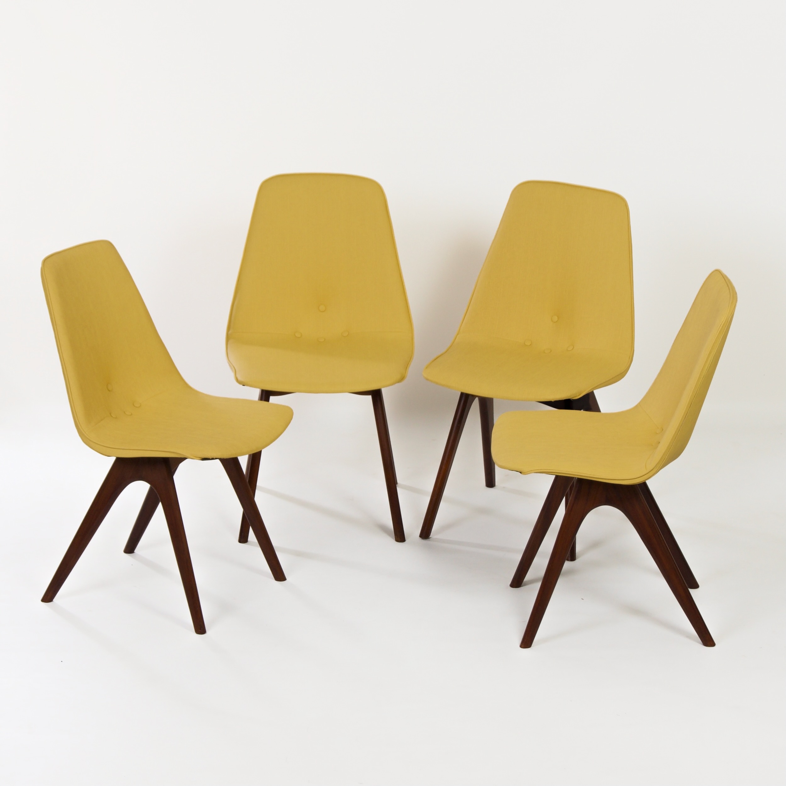Teakhouten Eetkamerstoelen met Gele Skai van Van Os uit de jaren 50 – Set van 4