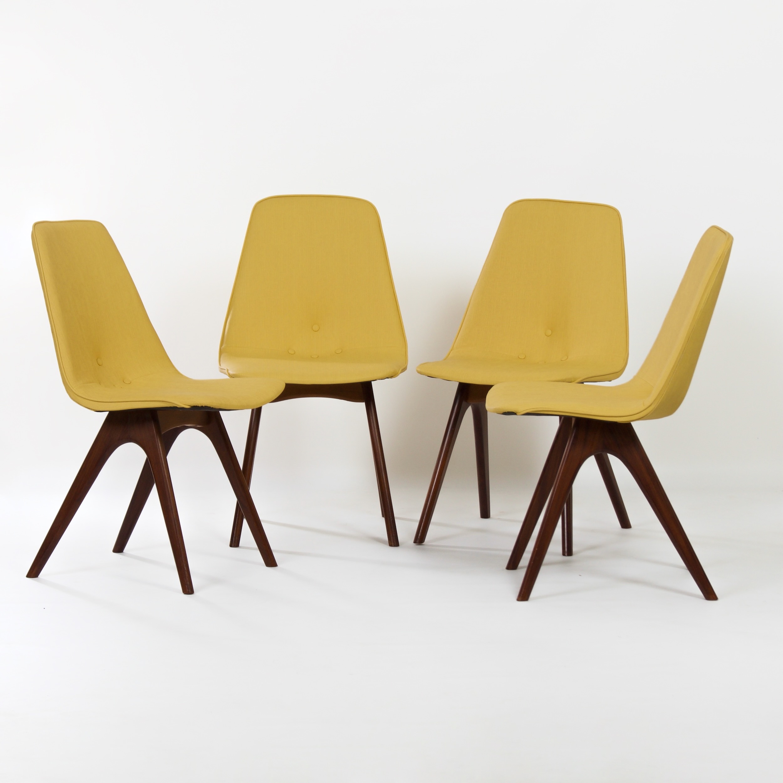 Teakhouten Eetkamerstoelen met Gele Skai van Van Os uit de jaren 50 – Set van 4