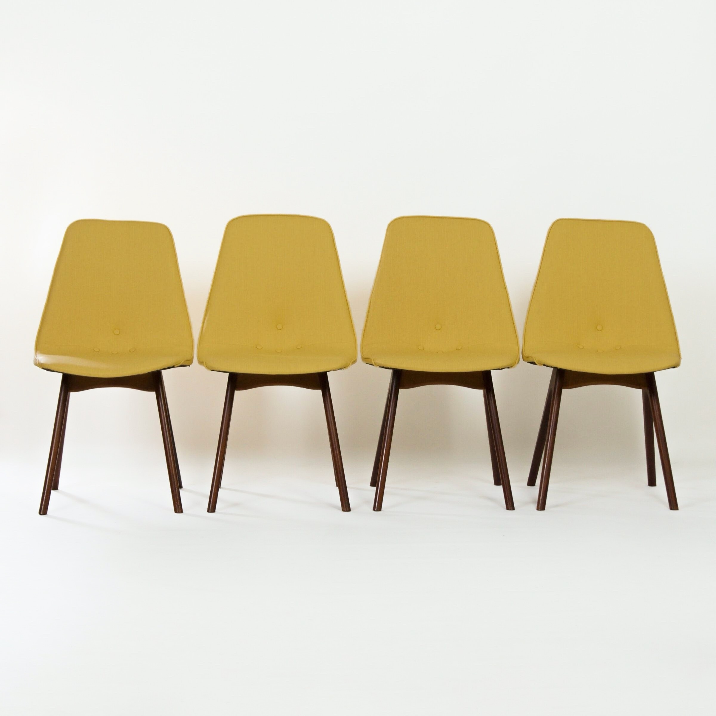 Teakhouten Eetkamerstoelen met Gele Skai van Van Os uit de jaren 50 – Set van 4