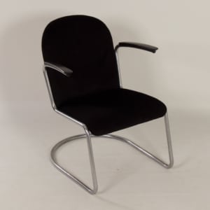 Originele 413 Fauteuil van W. H. Gispen voor Gispen, 1950s | Nieuwe Zwarte Manchester Rib