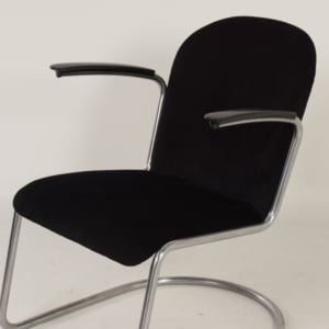 Originele 413 Fauteuil van W. H. Gispen voor Gispen, 1950s | Nieuwe Zwarte Manchester Rib