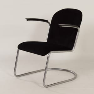 Originele 413 Fauteuil van W. H. Gispen voor Gispen, 1950s | Nieuwe Zwarte Manchester Rib