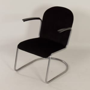 Originele 413 Fauteuil van W. H. Gispen voor Gispen, 1950s | Nieuwe Zwarte Manchester Rib