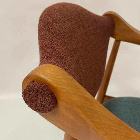 Deense Fauteuil van Perenhout, 1960s &#8211; Opnieuw Bekleed