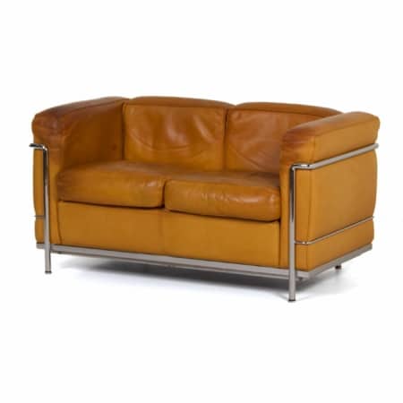 LC2 Tweezitsbank van Le Corbusier voor Cassina, 1990s - Cognac Kleur